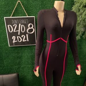Posh By V: Black & Red Zip Jumpsuit S